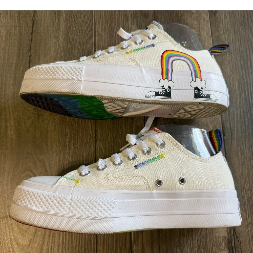 Converse Chuck Taylor All Star Lift Pride Rainbow White Platform Womens 7.5 - Picture 7 of 10